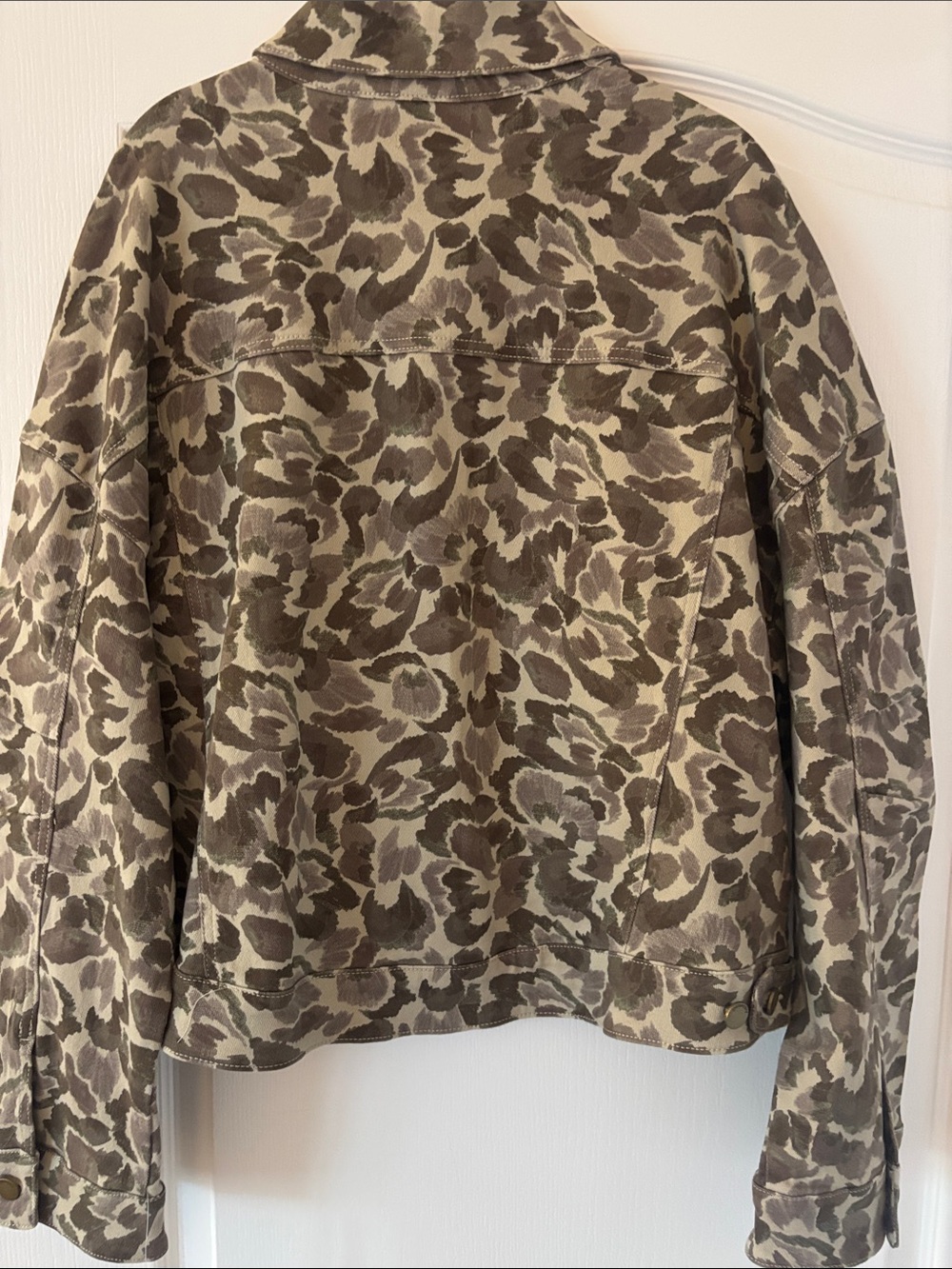 NWT Democracy Green/Beige/Brown Camo Inspired Jean Jacket SZ XL - Picture 11 of 16
